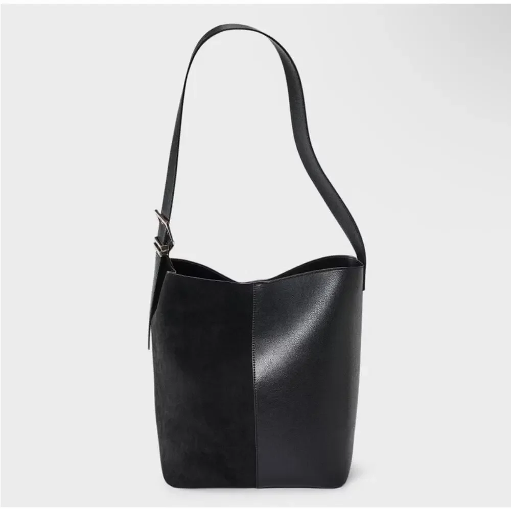 A NEW DAY | BLACK VEGAN LEATHER AND SUEDE PURSE